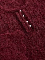 Burgundy Red Pointelle Knit Long Sleeve Henley Jumper - Image 8 of 8