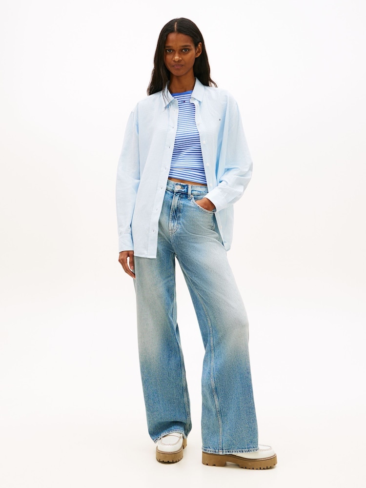 Tommy Jeans Blue Relaxed Fit Linen Blend Shirt - Image 2 of 5 Tommy Jeans Blue Relaxed Fit Linen Blend Shirt - Image 2 of 5