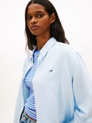 Tommy Jeans Blue Relaxed Fit Linen Blend Shirt - Image 4 of 5