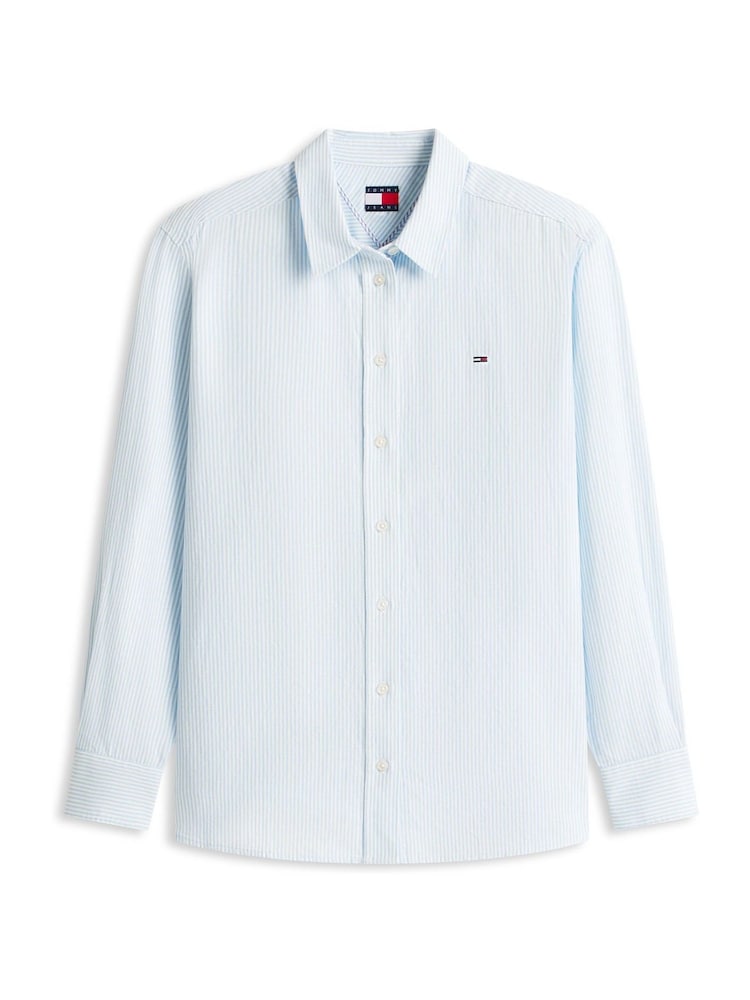 Tommy Jeans Blue Relaxed Fit Linen Blend Shirt - Image 5 of 5 Tommy Jeans Blue Relaxed Fit Linen Blend Shirt - Image 5 of 5