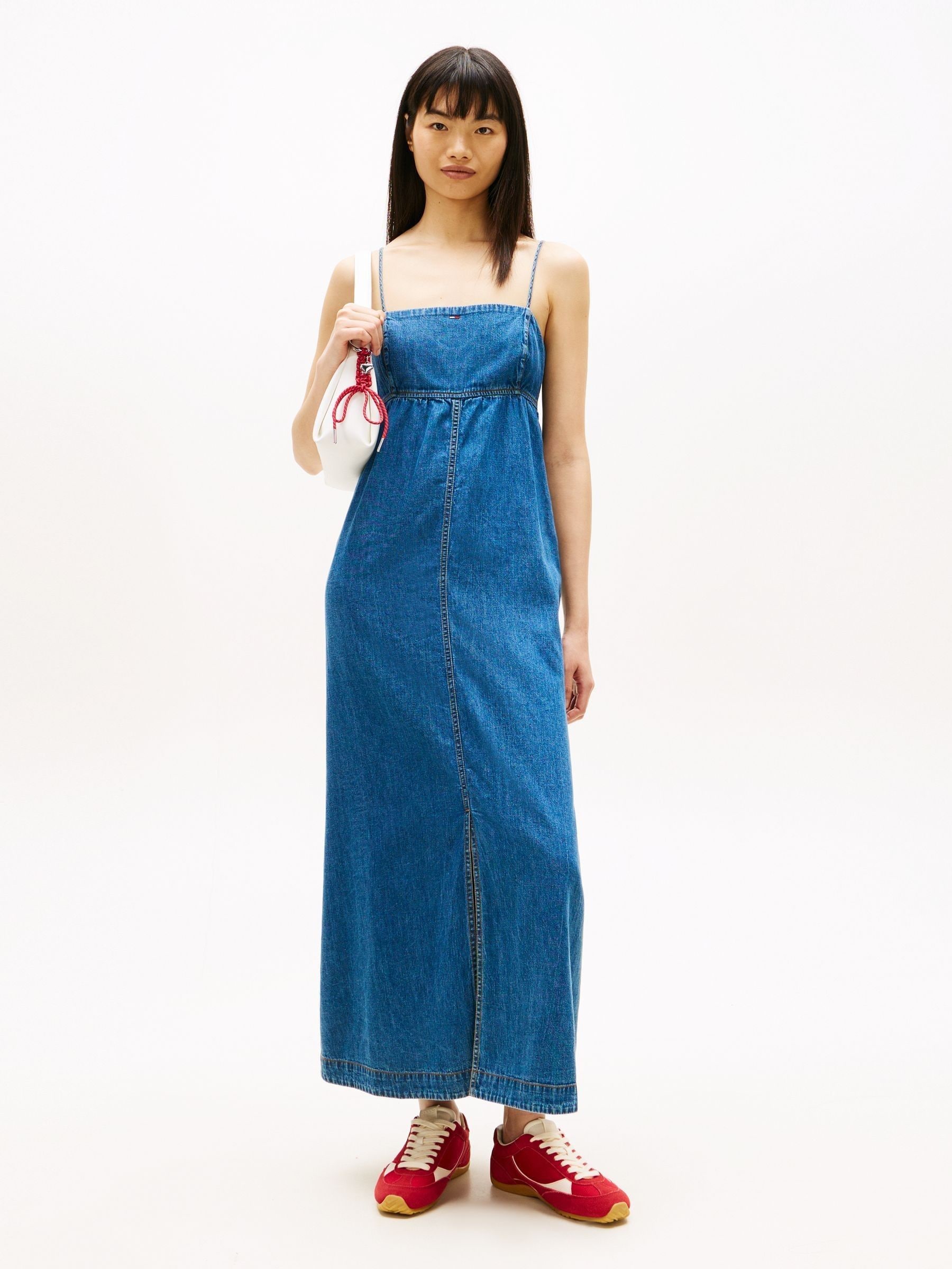 Buy Tommy Jeans Blue Chambray Spaghetti Strap Slim Maxi Dress from