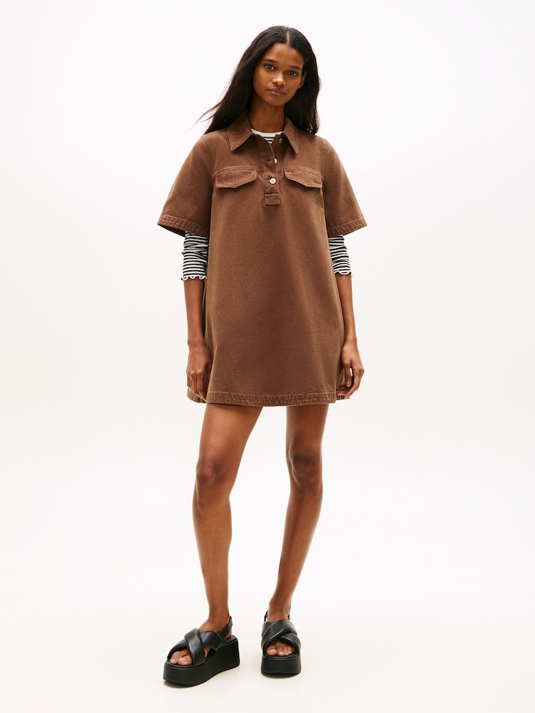 Tommy Jeans Washed Canvas Mini Short Sleeve Shirt Dress - Bild 1 von 5