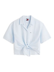 Tommy Jeans Blue Relaxed Fit Linen Blend Tie Front Shirt - Image 5 of 5