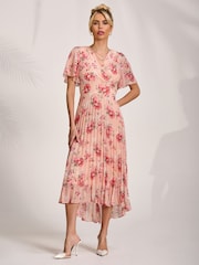 Jolie Moi Orange Printed Chiffon Pleated Maxi Dress - Image 1 of 6