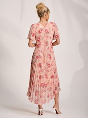 Jolie Moi Orange Printed Chiffon Pleated Maxi Dress - Image 2 of 6