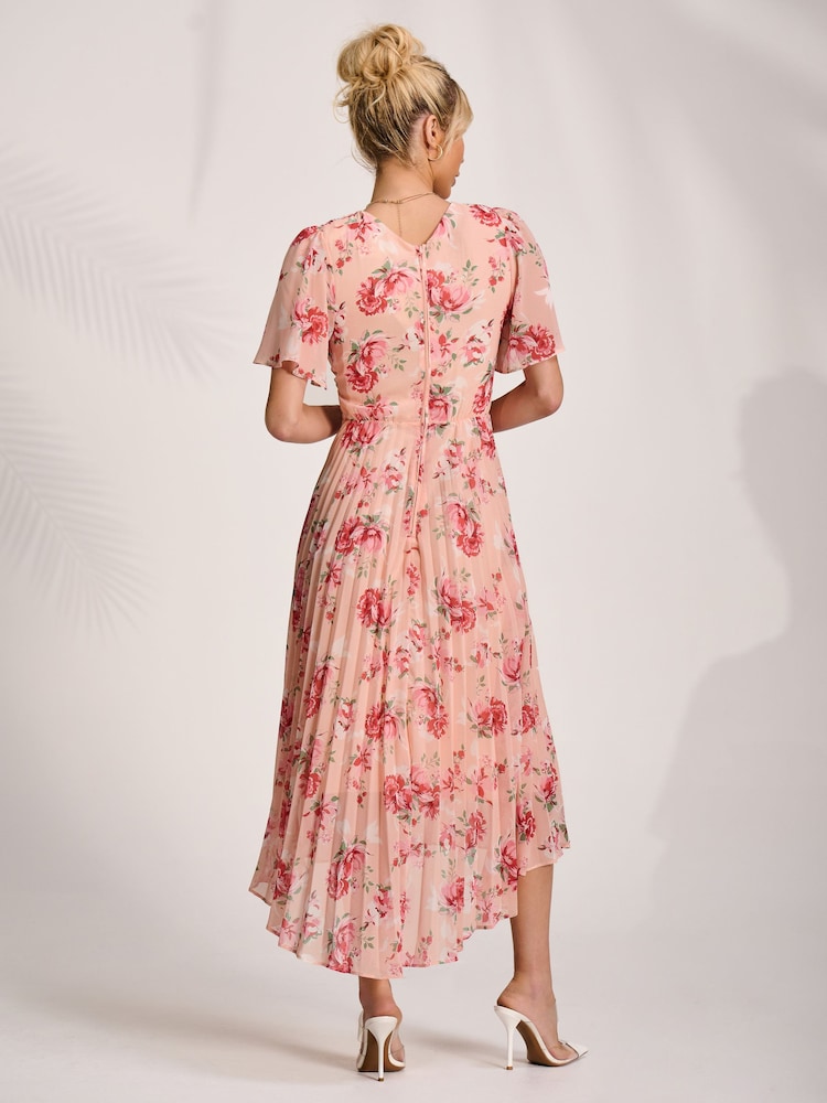 Jolie Moi Orange Printed Chiffon Pleated Maxi Dress - Image 2 of 6 Jolie Moi Orange Printed Chiffon Pleated Maxi Dress - Image 2 of 6