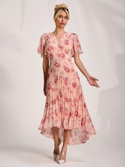 Jolie Moi Orange Printed Chiffon Pleated Maxi Dress - Image 5 of 6