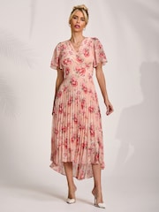 Jolie Moi Orange Printed Chiffon Pleated Maxi Dress - Image 6 of 6