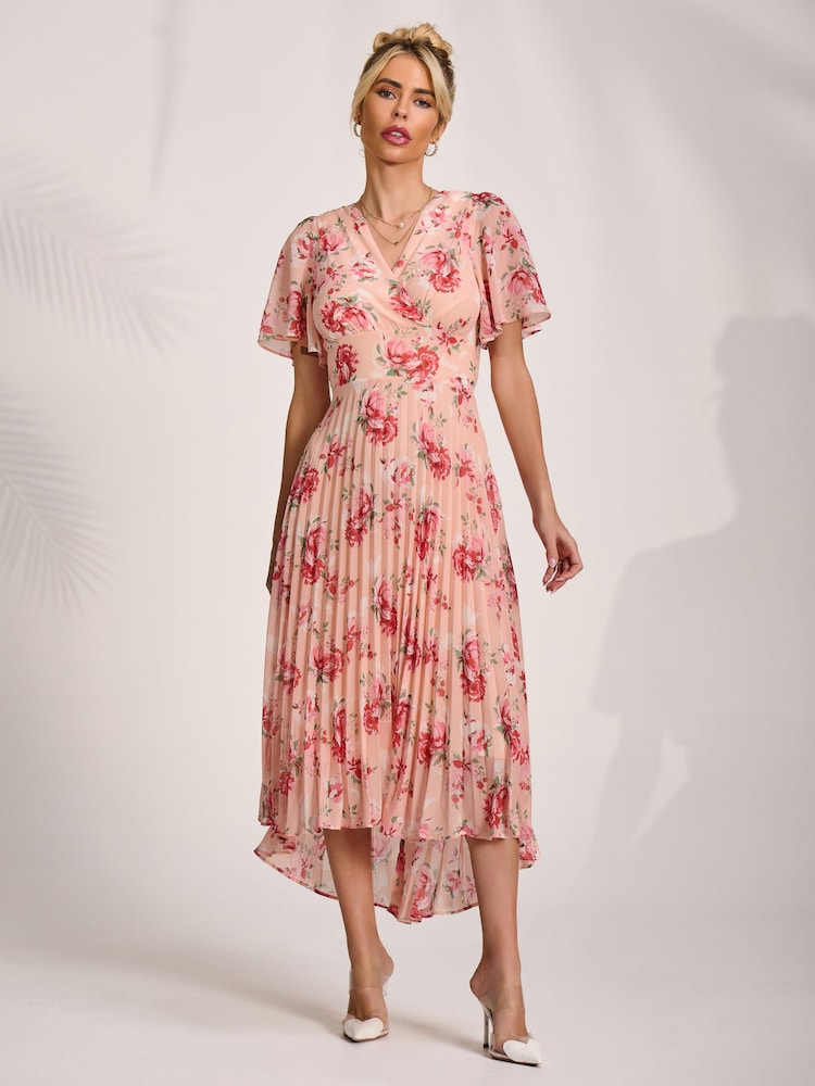 Jolie Moi Orange Printed Chiffon Pleated Maxi Dress - Image 6 of 6 Jolie Moi Orange Printed Chiffon Pleated Maxi Dress - Image 6 of 6