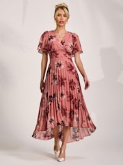 Jolie Moi Pink Printed Chiffon Pleated Maxi Dress - Image 1 of 6