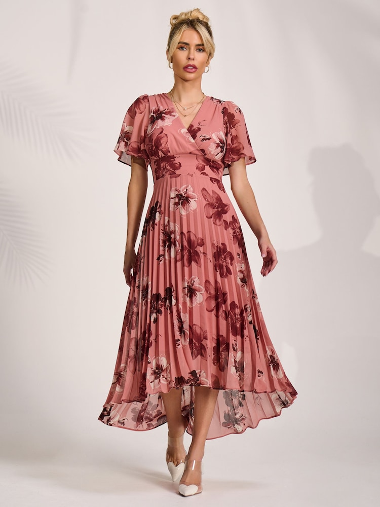 Jolie Moi Pink Printed Chiffon Pleated Maxi Dress - Image 1 of 6