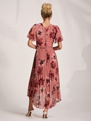 Jolie Moi Pink Printed Chiffon Pleated Maxi Dress - Image 2 of 6