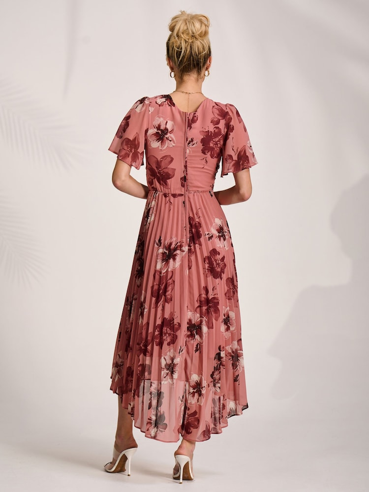 Jolie Moi Pink Printed Chiffon Pleated Maxi Dress - Image 2 of 6