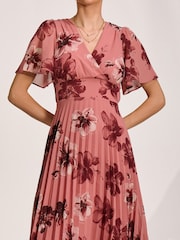 Jolie Moi Pink Printed Chiffon Pleated Maxi Dress - Image 3 of 6