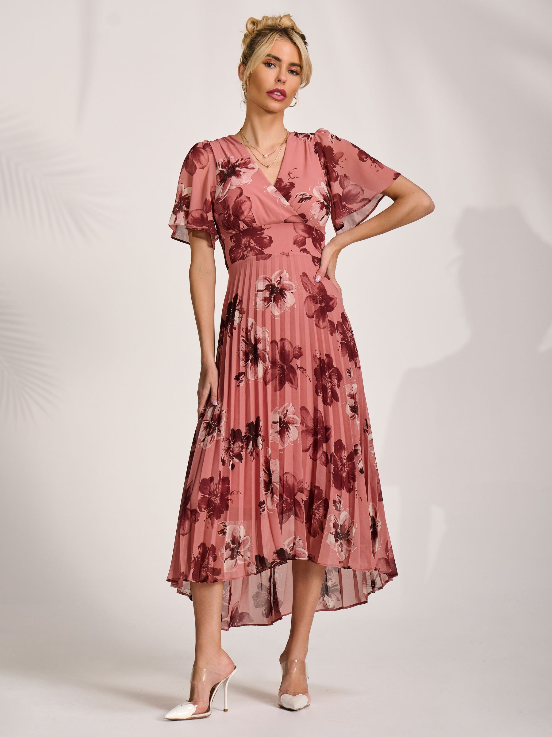 Buy Jolie Moi Pink Printed Chiffon Pleated Maxi Dress from Next USA