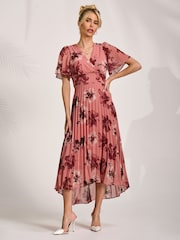 Jolie Moi Pink Printed Chiffon Pleated Maxi Dress - Image 4 of 6