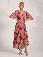 Jolie Moi Pink Printed Chiffon Pleated Maxi Dress - Image 5 of 6