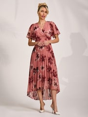 Jolie Moi Pink Printed Chiffon Pleated Maxi Dress - Image 6 of 6