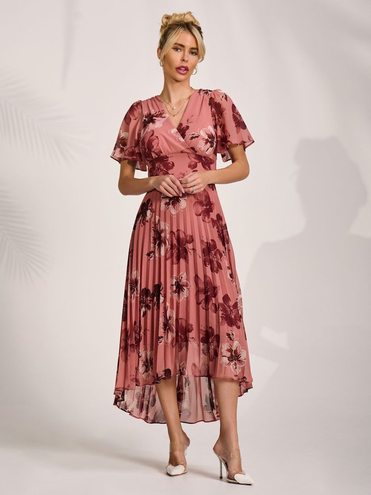 Jolie Moi Pink Printed Chiffon Pleated Maxi Dress - Image 6 of 6