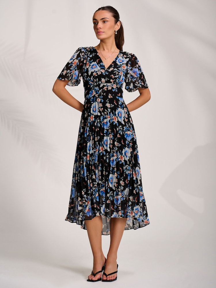 Jolie Moi Black Printed Chiffon Pleated Maxi Dress - Image 1 of 6