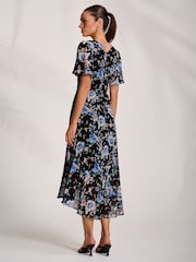 Jolie Moi Black Printed Chiffon Pleated Maxi Dress - Image 2 of 6