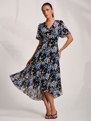 Jolie Moi Black Printed Chiffon Pleated Maxi Dress - Image 5 of 6