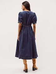 Monsoon Blue Eliza Puff Sleeve Denim Midi Dress - Image 3 of 5