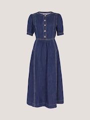 Monsoon Blue Eliza Puff Sleeve Denim Midi Dress - Image 5 of 5