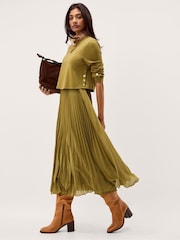 Monsoon Green Penny Pleated Midi Dress - Image 1 of 5