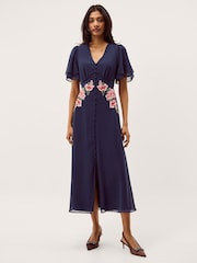 Monsoon Blue Coraline Floral Embroidered Midi Dress - Image 1 of 5