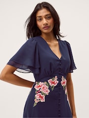 Monsoon Blue Coraline Floral Embroidered Midi Dress - Image 4 of 5