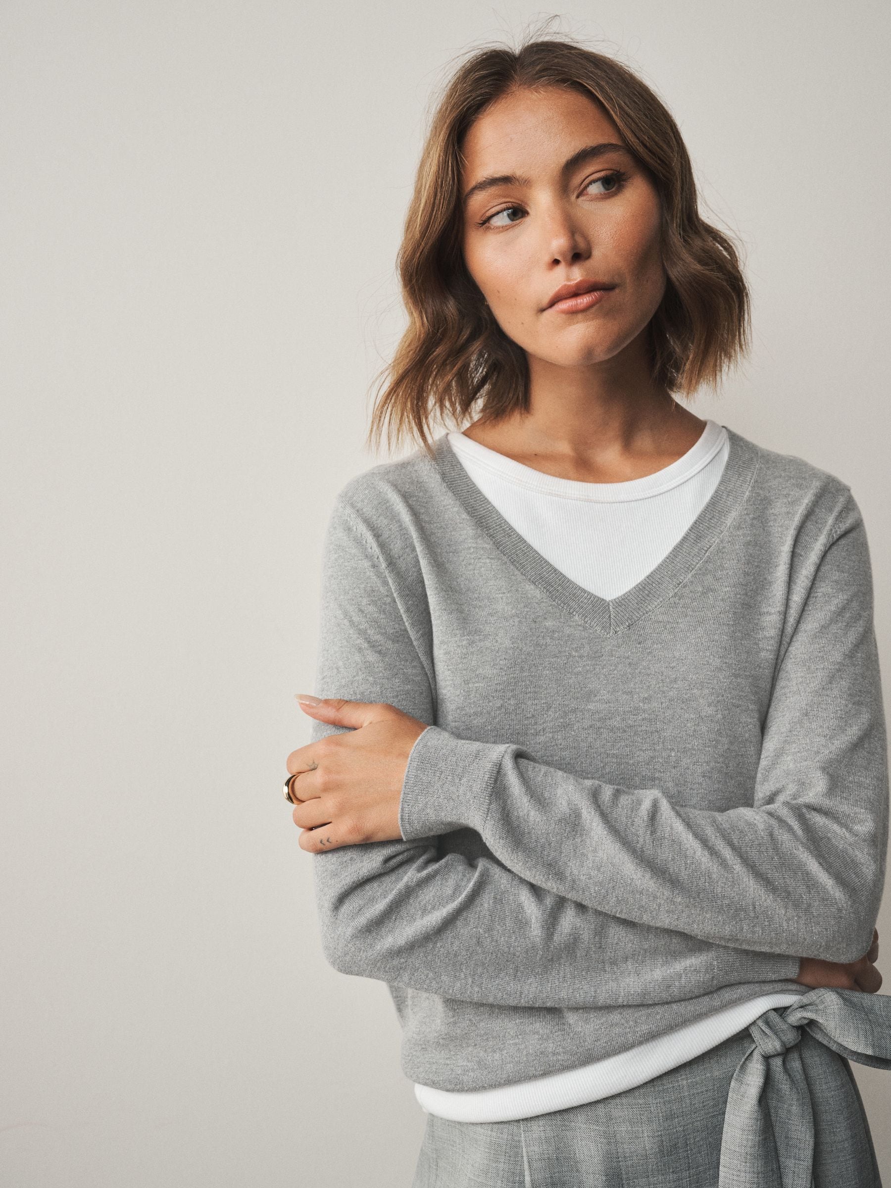 Buy Grey Soft Touch V-Neck Cotton Rich Jumper from Next USA