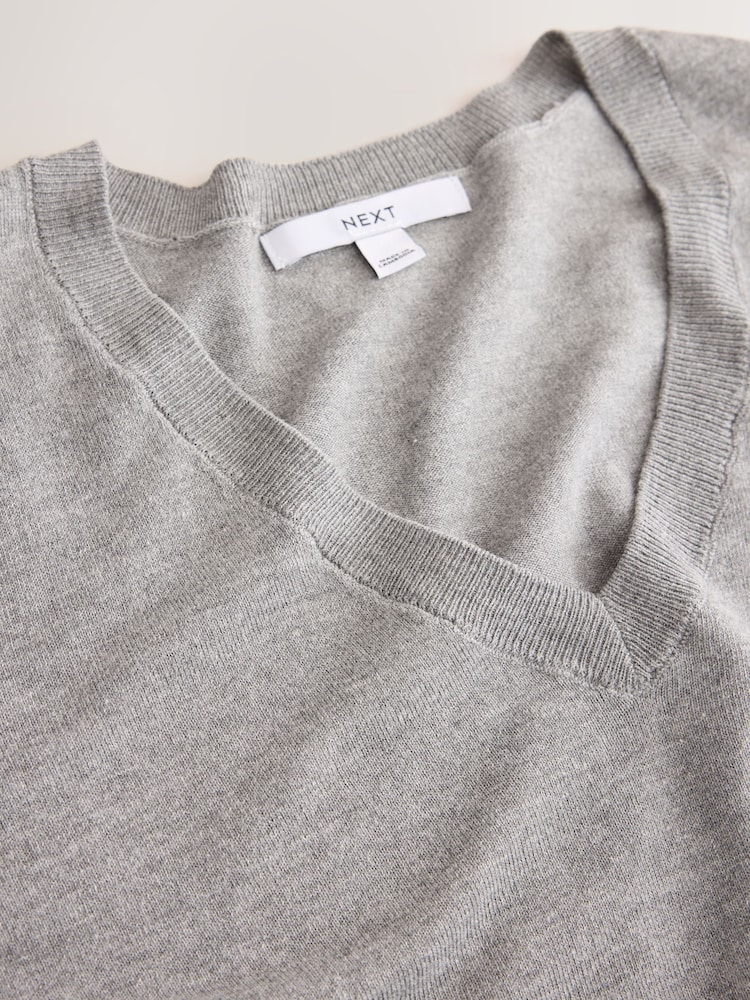 Grey Soft Touch V-Neck Cotton Rich Jumper - Image 3 of 3 Grey Soft Touch V-Neck Cotton Rich Jumper - Image 3 of 3