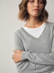 Grey Soft Touch V-Neck Cotton Rich Jumper - Image 4 of 7