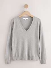 Grey Soft Touch V-Neck Cotton Rich Jumper - Image 5 of 7