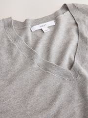 Grey Soft Touch V-Neck Cotton Rich Jumper - Image 6 of 7