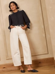 Love & Roses Black Bow Cuff Detail 3/4 Sleeve Blouse - Image 4 of 5