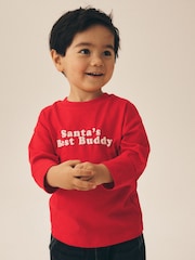 Bright Red Santa's Best Buddy Long Sleeve Christmas T-Shirt (3mths-7yrs) - Image 5 of 9