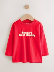 Bright Red Santa's Best Buddy Long Sleeve Christmas T-Shirt (3mths-7yrs) - Image 6 of 9