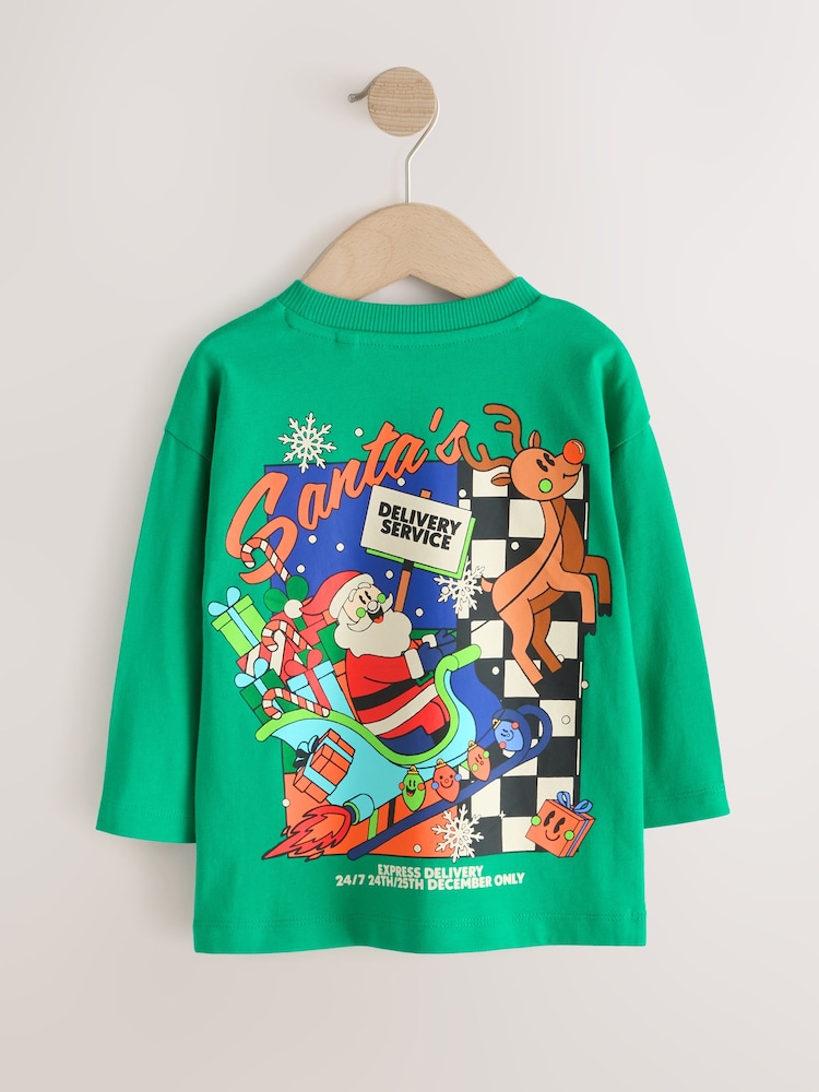 Green Santa Delivery Long Sleeve Christmas T-Shirt (3mths-7yrs) - Image 2 of 5 Green Santa Delivery Long Sleeve Christmas T-Shirt (3mths-7yrs) - Image 2 of 5