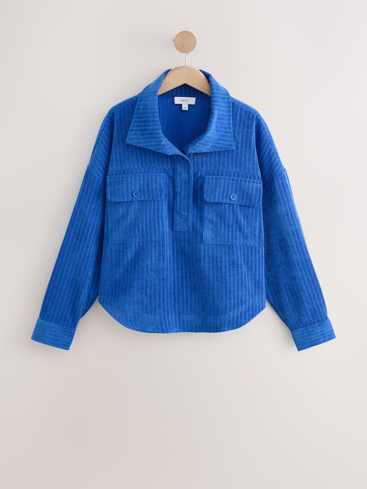 Cobalt Blue Soft Corduroy Funnel Overhead Shacket - Image 1 of 8 Cobalt Blue Soft Corduroy Funnel Overhead Shacket - Image 1 of 8