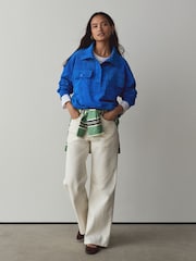 Cobalt Blue Soft Corduroy Funnel Overhead Shacket - Image 2 of 8