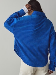 Cobalt Blue Soft Corduroy Funnel Overhead Shacket - Image 4 of 8