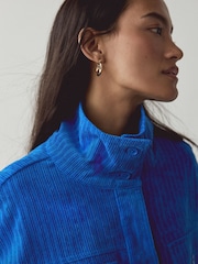 Cobalt Blue Soft Corduroy Funnel Overhead Shacket - Image 5 of 8