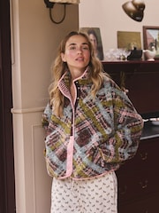 Green/Pink Tartan Button Through Borg Fleece - Image 1 of 10