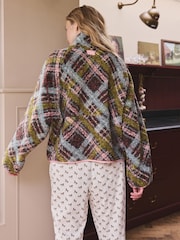 Green/Pink Tartan Button Through Borg Fleece - Image 4 of 10