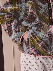 Green/Pink Tartan Button Through Borg Fleece - Image 5 of 10