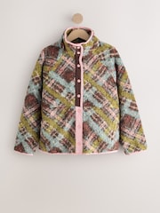 Green/Pink Tartan Button Through Borg Fleece - Image 8 of 10