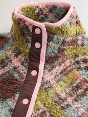 Green/Pink Tartan Button Through Borg Fleece - Image 9 of 10