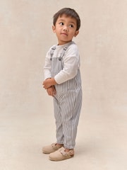 The White Company White Cotton Blend Stripe Dungaree & Top Set - Image 1 of 5